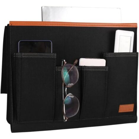 Organizador para el reposabrazos del sofá, organizador de almacenamiento de fieltro con 5 bolsillos, soporte para mando a distancia (tableta, revistas, libros, teléfonos móviles, gafas).
