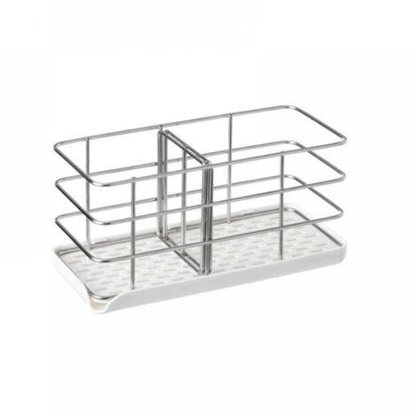 Organizador para fregadero de cocina de 20 x 8,5 x 10 cm (marco blanco): soporte para esponja de fregadero, acero inoxidable, organizador de detergente y jabón.
