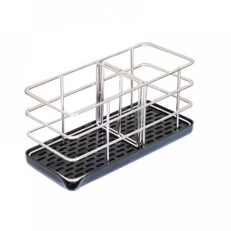 Organizador para fregadero de cocina de 20 x 8,5 x 10 cm (marco negro): soporte para esponja de fregadero, acero inoxidable, organizador de detergente y jabón.