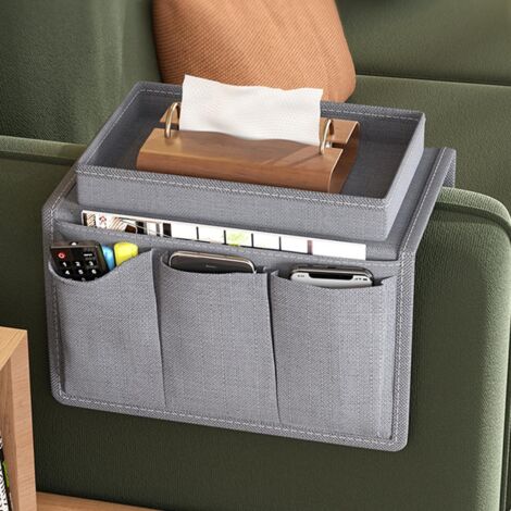 Organizador para sillón con bandeja portavasos Organizador para sofá con bolsillos de almacenamiento Bandeja plegable para el brazo del sofá para teléfono móvil, tableta, libro, revistas, bebidas, TV