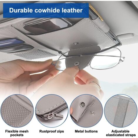 Organizador para visera de coche, 29 x 15 cm, organizador para visera, organizador de gafas de sol de cuero para interior de coche, bolsa de almacenamiento
