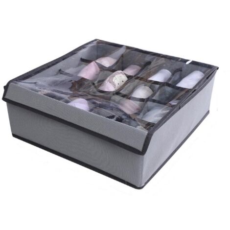Organizador plegable de 16 compartimentos para calcetines, ropa interior y corbatas - Caja de almacenamiento gris (32 x 32 x 12 cm)