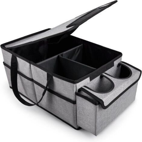 Organizador plegable para coche - Organizador impermeable para asientos de coche, bolsa de almacenamiento universal y duradera para asientos delanteros y traseros con portavasos, base antideslizante y