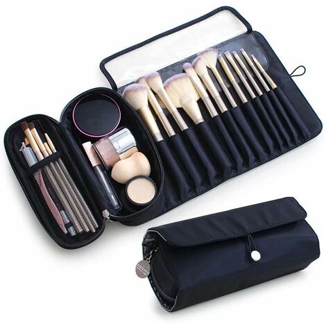 Organizador portátil de brochas de maquillaje, soporte para brochas de maquillaje de viaje con capacidad para más de 20 brochas, bolsa de cosméticos, bolsa enrollable para brochas de maquillaje para m