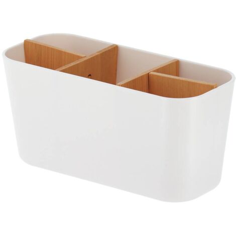 Organizador rectangular 5 comp. Plástico de bambú - blanco mate - Tendance