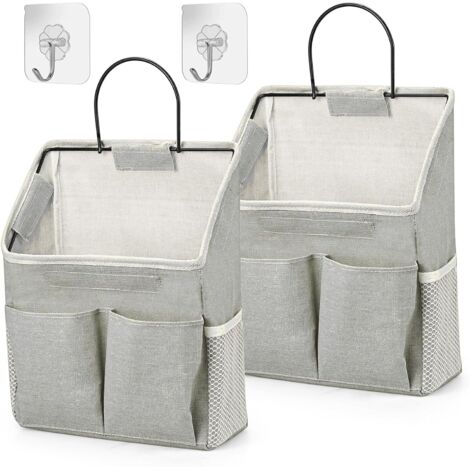 Organizadores de almacenamiento colgantes de 2 piezas, bolsas impermeables para montar en la pared, canasta de tela de lino plegable con bolsillos