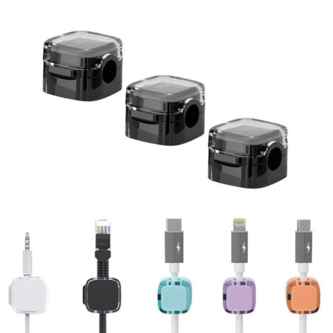 Organizadores de cables de carga magnéticos (paquete de 3), clips magnéticos para cables, soporte autoadhesivo para cables, organizador de cables autoadhesivo para escritorio (negro)