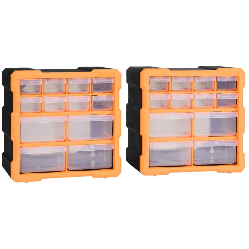 

vidaXL Organizadores multicajones con 12 cajones 2 uds 26,5x16x26 cm - Naranja