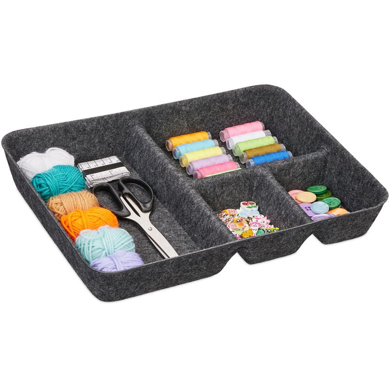 Relaxdays - Organizer Cassetti in Feltro, Organizzatore per la Scrivania, hlp: 6,5 x 40 x 30 cm, 4 Scomparti, Grigio Scuro