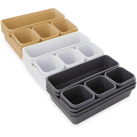 Set di organizer per cassetti, divisorio regolabile, grigio chiaro