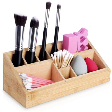 Organizer con 10 scomparti in legno di bambu per trucchi e trucchi
