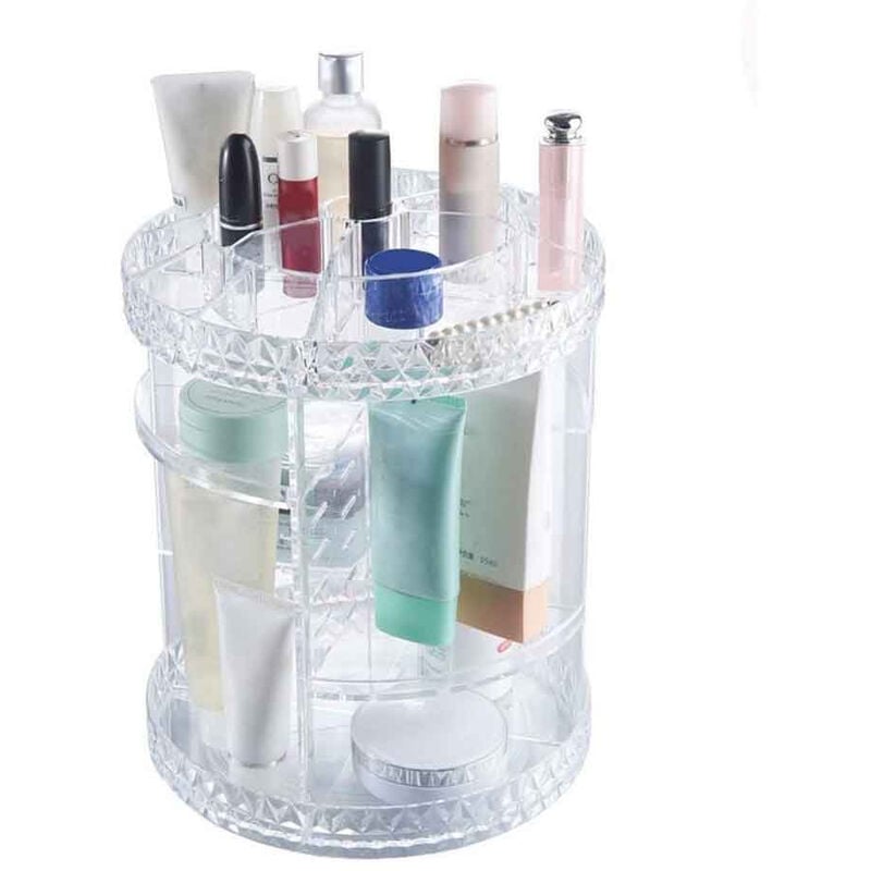 Image of Organizer cosmetici rotante 360° per trucchi e pennelli con scomparti in abs organizzatore girevole make up trasparente 28.5 x 21.8 cm