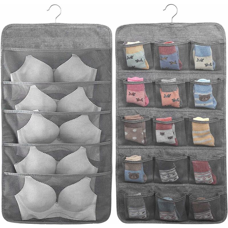 Image of Organizer Da Appendere Per Biancheria Intima, Calzini, Cravatte Per Reggiseno, Appendiabiti Per Armadio, 20 Divisori Per Porte Tascabili (Grigio 5