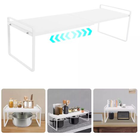 Organizer da cucina espandibile, in metallo, spessore 0,8 mm, per armadietti da cucina e articoli da toeletta e documenti, bianco