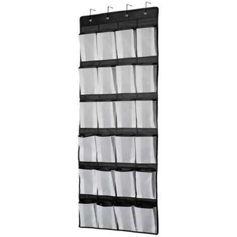 Organizer da porta nero, scarpiera, portascarpe, 24 grandi tasche a rete per camera da letto, bagno, armadio, 140 x 55 cm