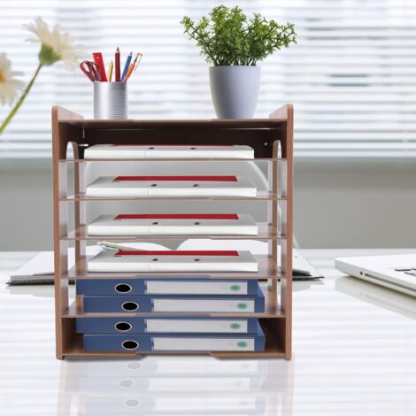 Organizer da scrivania a 7 livelli, in legno, organizer per lettere, formato A4, scomparto per carta, per ufficio, casa, ufficio, scuola
