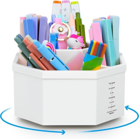 Organizer da scrivania da 2 pezzi - Portapenne girevole a 360° con 5 scomparti, contenitore per ufficio per casa e scuola