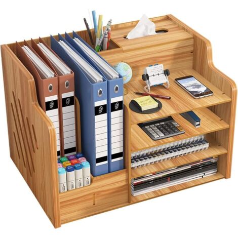 Organizer da scrivania in legno di grande capacità - Scatola portaoggetti per ufficio - Scatola portaoggetti per documenti, libri, documenti e quaderni in formato A4 (legno di ciliegio)