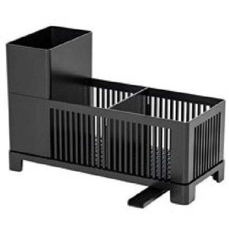 Organizer e contenitore per lavello da cucina, portaspugna nero, ripiano portaoggetti in plastica per il piano di lavoro della cucina