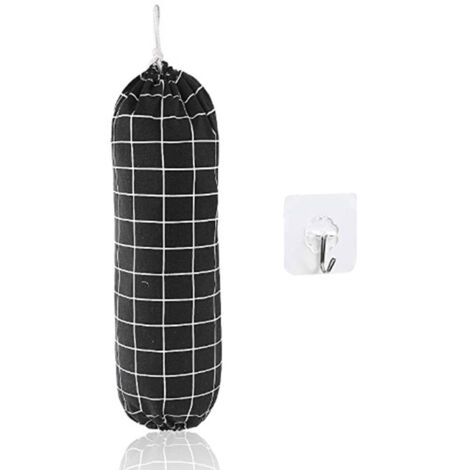 Organizer für Plastiktüten [Marke nicht angegeben] aus Baumwolle und Hanf (57 x 21 cm, Grau) mit Haken und elastischem Boden – 1 Stück