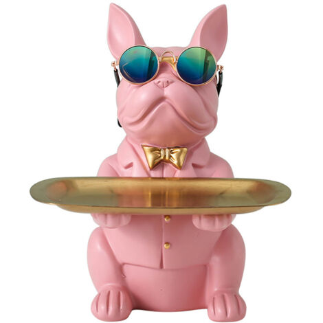 Organizer-Korb aus rosafarbenem Porzellan mit Bulldogge-Motiv und gratis Gläsern (23,5 x 19 x 20 cm) für Türen, Schlüssel und Süßigkeiten – ManoMano