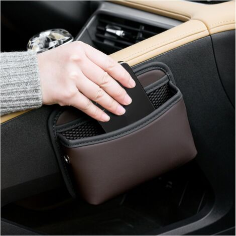 Organizer laterale in similpelle per auto - Supporto universale per telefono - Per seggiolini auto - Accessorio portaoggetti per portiere (Marrone)