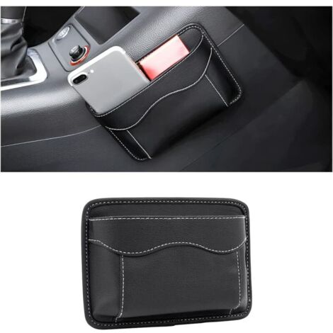 Organizer laterale per sedile auto, mini organizer in pelle, tasca laterale per documenti, raccoglitori, telefono, chiavi e spiccioli (nero)