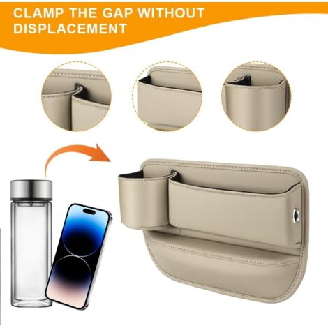 Organizer laterale per seggiolino auto, contenitore per spazio tra seggiolino auto, tasca portaoggetti per auto, lato guida, beige