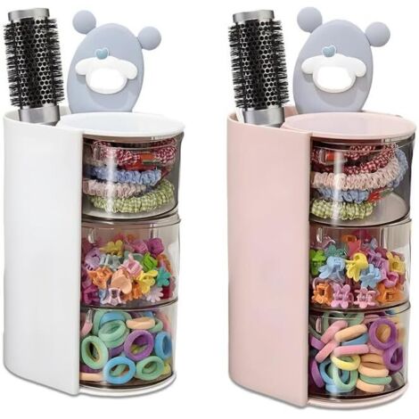 Organizer per accessori per capelli trasparente a 3 strati, organizer per gioielli in plastica, portaoggetti per fasce, organizer per cordini per capelli girevole a 180°