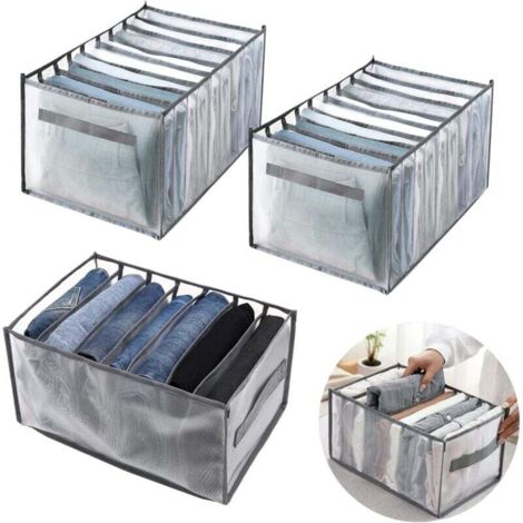 Organizer per armadio a 3 pezzi, scatola portaoggetti per jeans, scatola portaoggetti con divisorio per cassetti in rete, scatola portaoggetti per camicie e magliette (7 scomparti, 9 scomparti, g