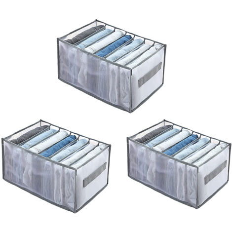 Organizer per Armadio, Cassettiera per Jeans Scatola Portaoggetti Impilabile Organizer vestiti da guardaroba per Pantaloni Sistema Organizzatore per Cassetti Portaoggetti, 7 griglie - 3 pezzi