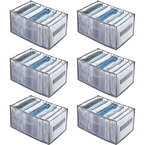 Organizer per Armadio, Cassettiera per Jeans Scatola Portaoggetti Impilabile Organizer vestiti da guardaroba per Pantaloni Sistema Organizzatore per Cassetti Portaoggetti, 7 griglie - 6 pezzi