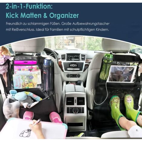 Organizer per auto in 2 pezzi (42x62 cm), protezioni per sedili auto, tappetini protettivi per neonati/bambini, protezione impermeabile per sedile con tasche multiple e supporto trasparente per tablet