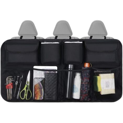 Organizer per bagagliaio auto in rete con 8 tasche, cinghia regolabile e 3 nastri di fissaggio, organizer per auto per bambini adatto a SUV, MVP
