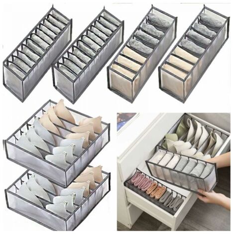 Organizer per cassetti per biancheria intima da 6 pezzi, scatola portaoggetti pieghevole, grande capacità per riporre biancheria intima, calzini e reggiseni.
