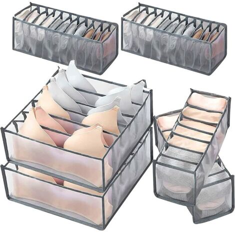 Organizer per cassetti per biancheria intima, divisorio pieghevole per cassetti per reggiseni e calzini, scatole lavabili per reggiseni, mutandine, calze, cravatte e sciarpe (6+7+11)