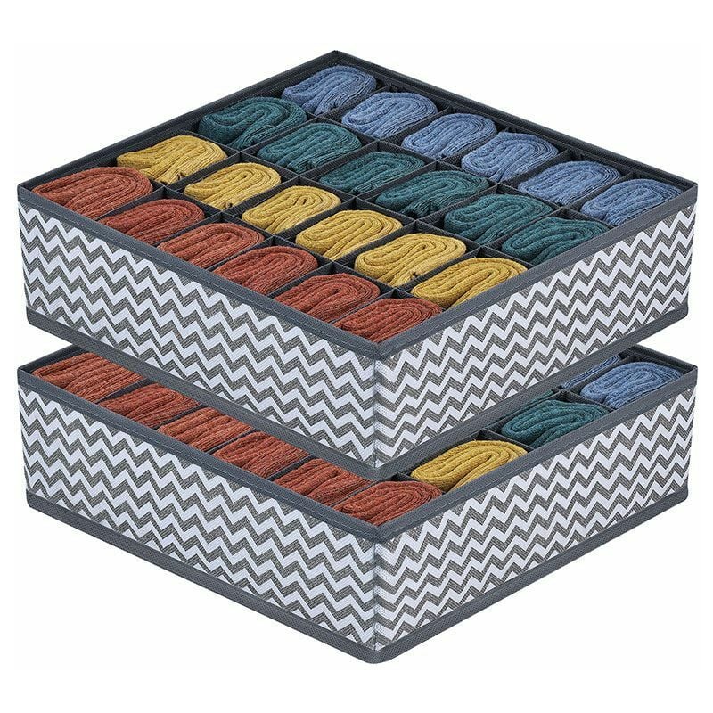 Image of Organizer per cassetti pieghevole in tessuto non tessuto da 2 pezzi per biancheria intima, reggiseni, calzini, scomparto salvaspazio, contenitore per