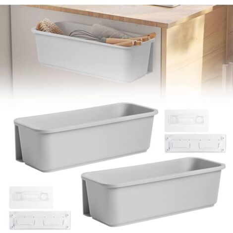 Organizer per cestelli scorrevoli da 2 pezzi, 37,6x15,2x11,2 cm, ripiano portaoggetti sottolavello, cestello portaoggetti scorrevole da cucina con 2 binari e 4 supporti adesivi per cucina, bianco