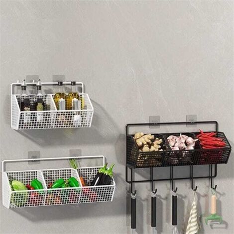 Organizer per cipolle, zenzero e aglio - Cestino per verdure bianco da parete, porta spezie in ferro, 368,415,3 cm