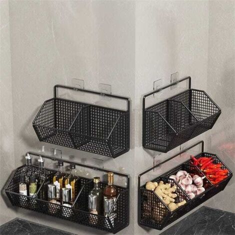 Organizer per cipolle, zenzero e aglio - Cestino per verdure da parete nero, porta spezie in ferro, 368,415,3 cm
