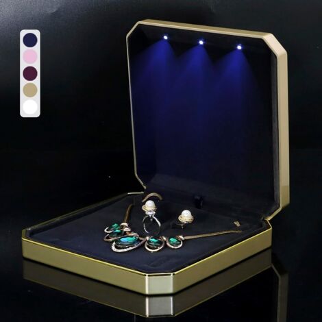Organizer per collane con luce LED, portagioie per collane, confezione regalo, confezione regalo per matrimonio, compleanno, San Valentino, festa della mamma, Natale (Oro)