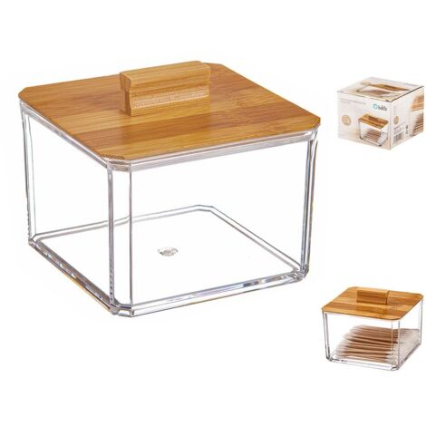 Organizer per cosmetici quadrato con coperchio in bambù 8 cm - Ballete
