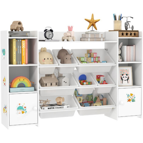 Organizer per giocattoli con 8 box estraibili e ripiano, Bianco