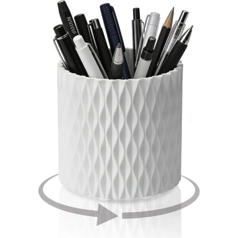 Organizer per penne, organizer da scrivania girevole a 360°, portapenne a 5 scomparti, bianco, ideale per ufficio, scuola e casa.