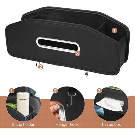 Organizer per schienale sedile auto con 2 portabicchieri, contenitore portaoggetti sospeso per poggiatesta sedile posteriore con ganci, scatola portafazzoletti multifunzionale per la casa e