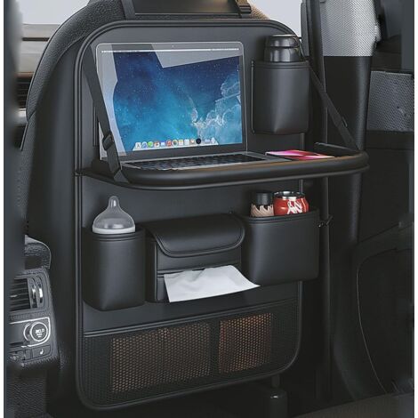 Organizer per sedile posteriore auto con vassoio da tavolo pieghevole, protezione per sedile posteriore auto con supporto per telefono touch screen, materiale in pelle PU premium, compatibile con la m
