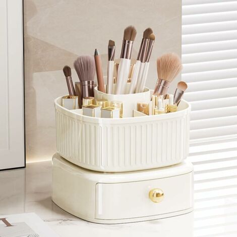 Organizer per trucchi girevole a 360° con cassetto, organizer per cosmetici e profumi premium perfetto per rossetti, pennelli e bagno, camera da letto,