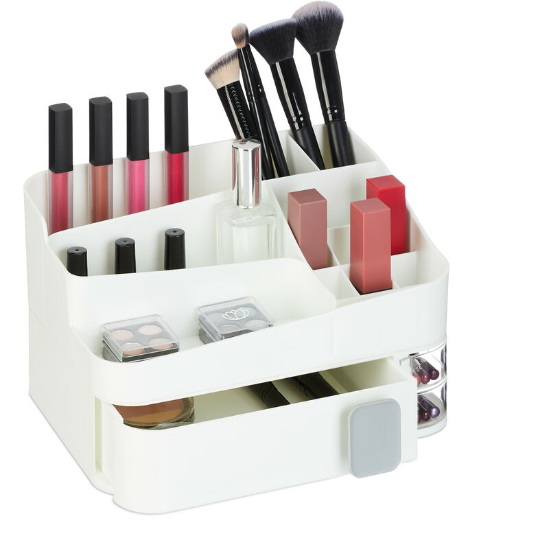 Image of Organizer per Trucchi, Organizzatore Make Up con 18 Scomparti Cosmetici, in Plastica, 15 x 26 x 21 cm, Bianco - Relaxdays
