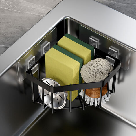 Organizer triangolare per lavello da cucina in acciaio inossidabile con gancio adesivo, cestello per utensili per lavastoviglie, porta spugna autodrenante