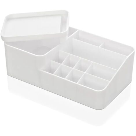 Organizzatore cosmetici e trucco bianco con box con coperchio e 11 scomparti